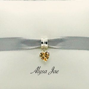 Champagne CZ Heart Dangle European Bead, 925